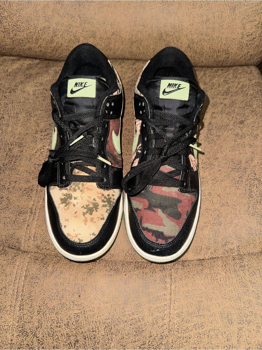 Size 11 Nike Dunks Crazy Camo Low-Top Sneakers - Black & Olive Men